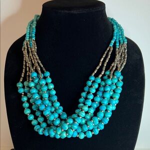 Vintage Turquoise & Silver Multi-Strand Beaded Necklace